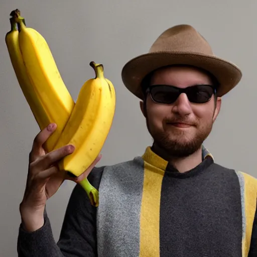 Prompt: man with a banana as a head