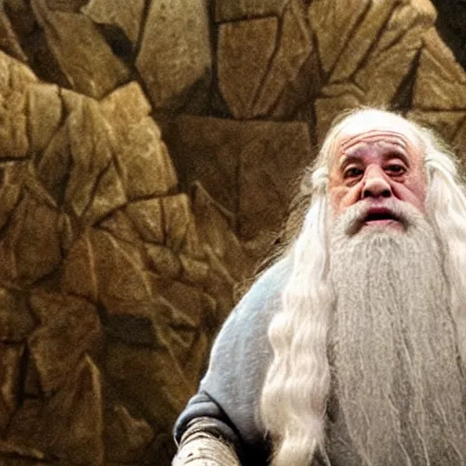 Image similar to danny devito starring as gandalf the white in the 2 0 2 4 lord of the rings movie, full body, hyper realistic, high quality, wide angle