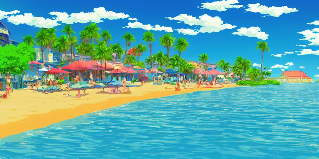 Image similar to anime beach resort background, award - winning digital art