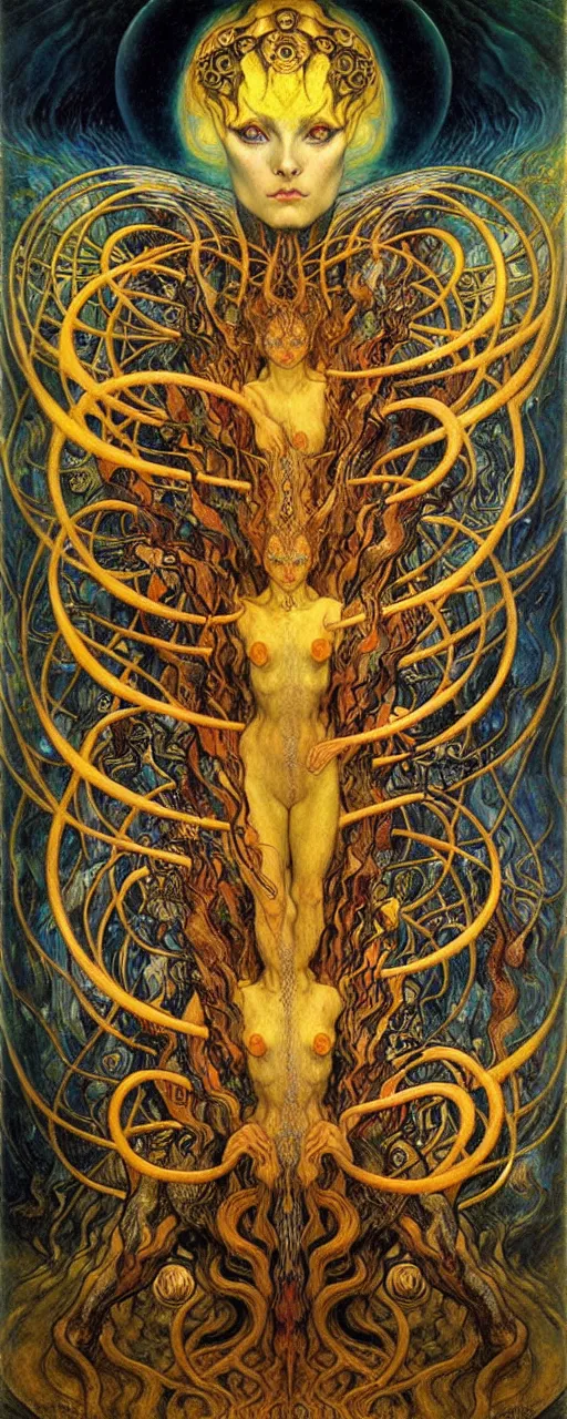 Image similar to Divine Chaos Engine by Karol Bak, Jean Delville, William Blake, Gustav Klimt, and Vincent Van Gogh, symbolist, visionary