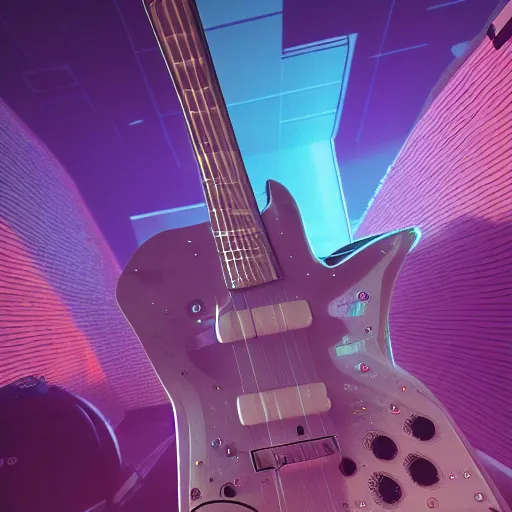 Prompt: God's Guitar of Metal Rock, in the style of beeple and Mike Winkelmann, intricate, epic lighting, cinematic composition, hyper realistic, 8k resolution