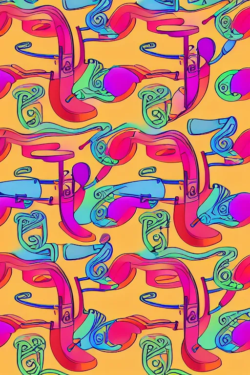 Prompt: seamless 2 d pattern of abstract musical instruments, highly detailed, designed by tarsila do amaral and henri rousseau, graphic design, 8 k, 4 k