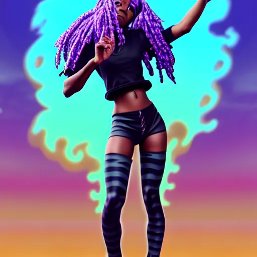 Prompt: portrait of black anime manga girl, throwing punch pose, french bob hair!!!!!, white hair, wearing camo, by gustave dore, vaporwave colors, lofi colors, vaporwave, lofi, goth vibe, 4 k, smooth, hd, substance designer render, full body character concept art, 2 point lighting,