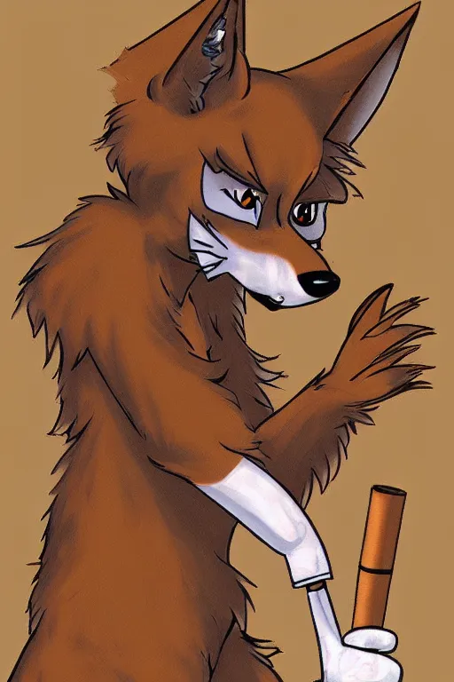 Prompt: an anthropomorphic male coyote fursona smoking a joint, furry art, deviantart