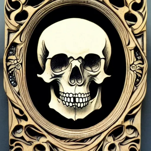 Prompt: memento mori detailed art nouveau bone carving by arthur rackham, gothic, intricately carved antique bone, skulls