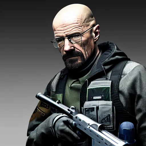 Image similar to walter white as a rainbow six siege operator, 4 k, highly detailed