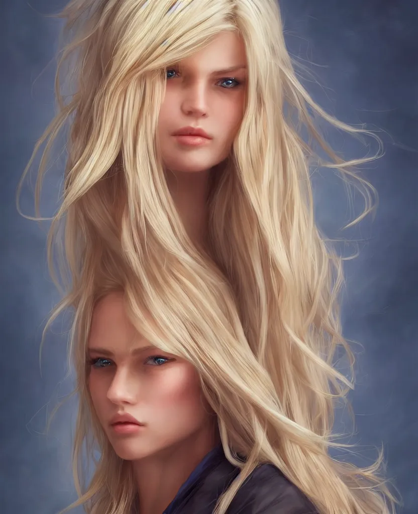 Image similar to a gorgeous female with long blonde hair in the style of stefan kostic, realistic, full body shot, wide angle, sharp focus, 8 k high definition, insanely detailed, intricate, elegant, art by stanley lau and artgerm, floating embers