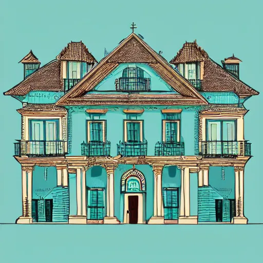 Prompt: people looking at a house, intricate, elegant, highly detailed, vector illustration, artstation, concept art, smooth, sharp focus, illustration, art by jonny wan, sea green color scheme