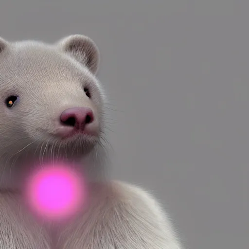 Prompt: white mink with big circle of pink bacteria circle around the neck matte art unreal engine hd 8k starring at camera symmetrical mink face bacteria matte portrait photo cute plasmid