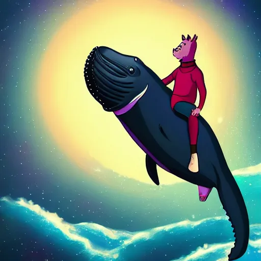 Image similar to Bojack Horseman riding a whale in space, beautiful digital art, trending on artstation, Bojack Horseman