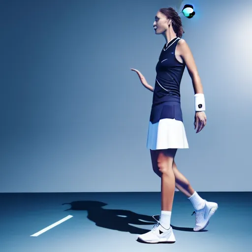 Image similar to A tennis outfit from the future designed by Hugo Boss. Photography of clothing. Studio lightning, frontal shot.