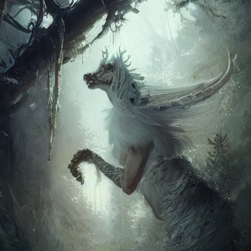 Image similar to a beautiful new creature from folklore, clear detailed view. ethereal fantasy art by greg rutkowski