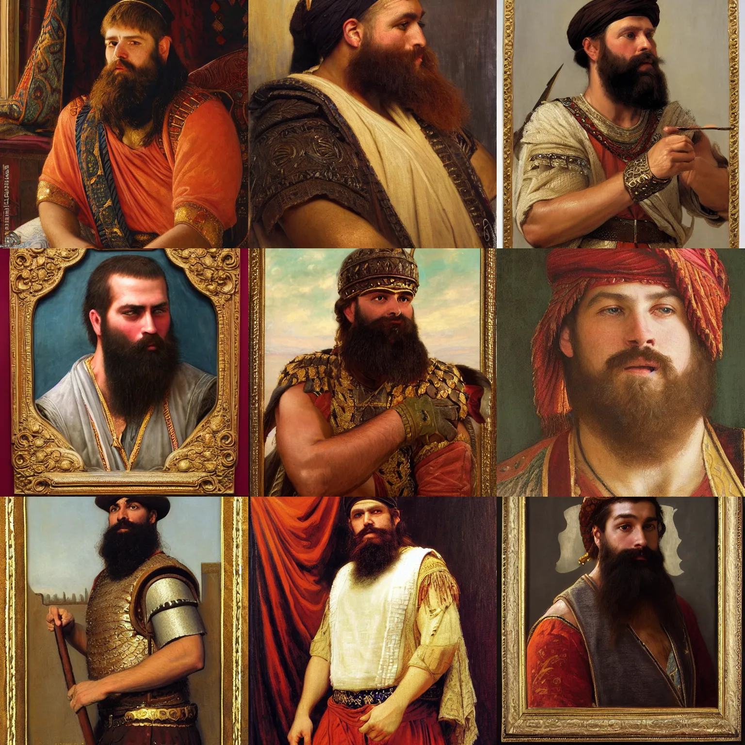 Prompt: orientalism portrait of a bearded varangian guard by edwin longsden long and theodore ralli and nasreddine dinet and adam styka, masterful intricate art. excellent lighting, high detail 8 k