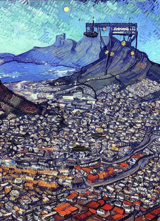 Image similar to hyper realistic cape town city,. painted by vincent van gogh and chiara bautista and norman rockwell and greg rutkowski weta studio, and lucasfilm