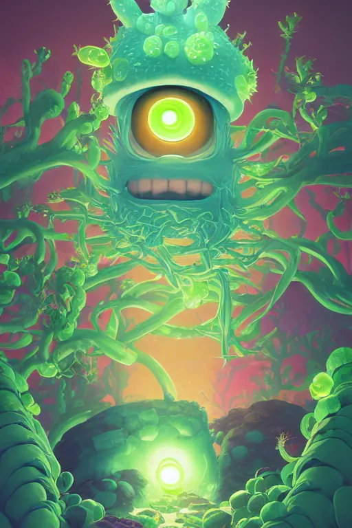 Image similar to roots cactus sushi cristal smurf ghost creature animal sushi cristal very big eye roots cactus elemental flush of force nature micro world fluo fishscale, behance hd by jesper ejsing, by rhads, makoto shinkai and lois van baarle, ilya kuvshinov, rossdraws radiating a glowing aura global illumination ray tracing hdr