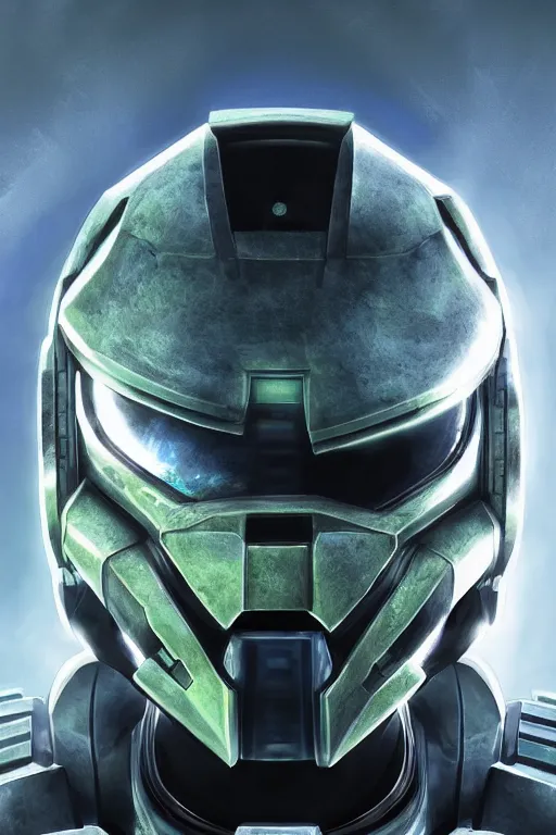 Image similar to robot ninja mask helmet halo master chief radiating a glowing aura global illumination ray tracing hdr fanart arstation by ian pesty and katarzyna da „ bek - chmiel