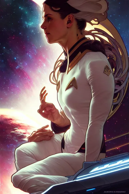 Prompt: the uss enterprie ncc 1 7 0 1 d, art by artgerm and greg rutkowski and alphonse mucha