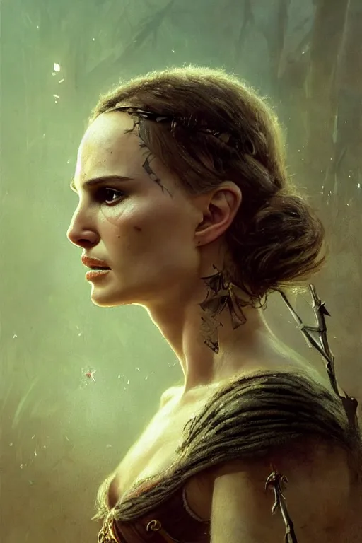 Image similar to natalie portman, warrior, lord of the rings, tattoos, decorative ornaments, by carl spitzweg, ismail inceoglu, vdragan bibin, hans thoma, greg rutkowski, alexandros pyromallis, perfect face, fine details, realistic shading, photorealism