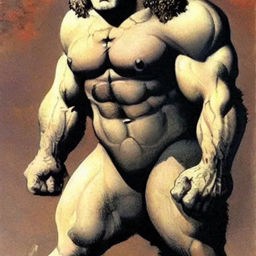 Prompt: Manbearpig is half man half bear half pig I'm super cereal beautiful stunning portrait by frank frazetta