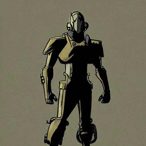 Image similar to concept art, stylized, super exaggerated proportions, concept design, male, science fiction suit, helmet, by mike mignola