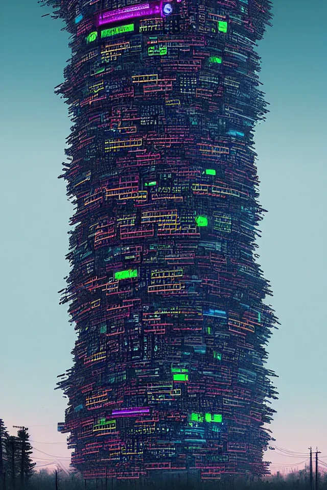 Image similar to cyberpunk tower made out of billions of stacked computer screens by simon stalenhag