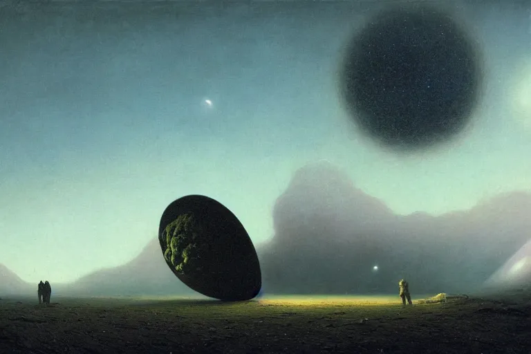 Image similar to A large comet hitting Earth, Les Edwards, Zdzislaw Beksinski, Carl Gustav Carus, John Harris, Michal Karcz, Zhang Kechun, Mikko Lagerstedt, Scott Listfield, Steven Outram, Jessica Rossier