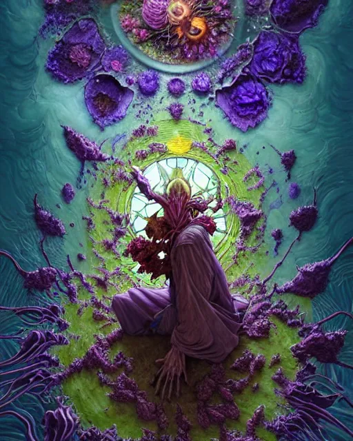 Image similar to the platonic ideal of flowers, rotting, insects and praying of cletus kasady carnage thanos nazgul doctor manhattan chtulu mandelbulb howl's moving castle mandala davinci heavy rain the witcher, d & d, fantasy, ego death, decay, dmt, psilocybin, art by artgerm and greg rutkowski and alphonse mucha