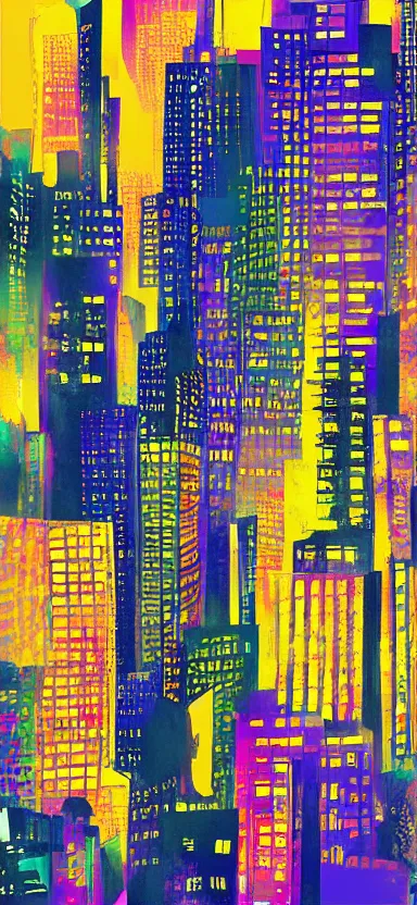 Image similar to “ city at night, covered in paint, digital art ”
