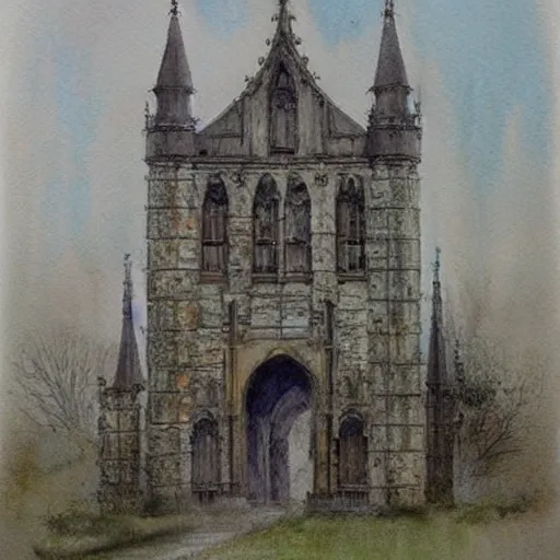 Image similar to (((((((watercolor sketch of Gothic revival castle gatehouse))))))) . muted colors. by Jean-Baptiste Monge !!!!!!!!!!!!!!!!!!!!!!!!!!!!!!!!!!!!!!!!