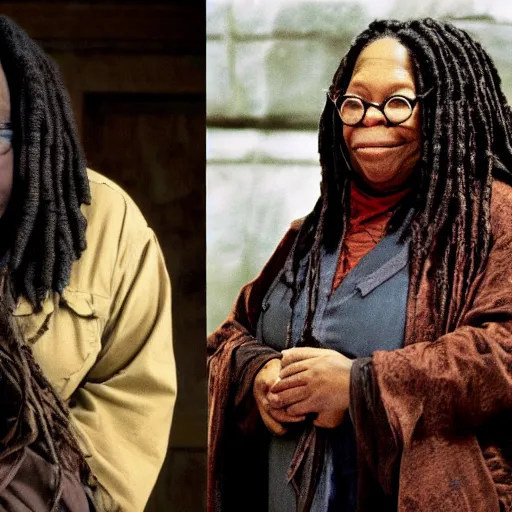 Prompt: whoopi goldberg as hagrid from harry potter movie