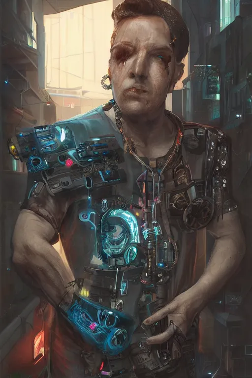 Image similar to manfred clynes as a cyberpunk cyborg