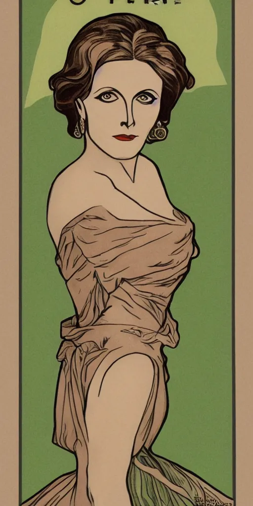 Prompt: Greta Garbo in the style of Mucha