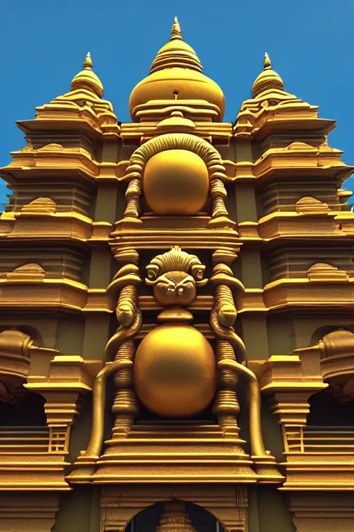 Prompt: high quality 3 d render neoclassical mumbai!, kalighat hanuman!! head building, highly detailed, cinematic smooth unreal engine, lee madgwick, hard morning light, long shot, low angle, uhd 8 k, sharp focus