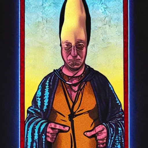 Prompt: Danny DeVito conehead tarot card