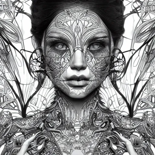 Image similar to the portrait of an unbelievably beautiful, elegant, sensual, and sophisticated young woman, an ultrafine detailed illustration by james jean, intricate linework, bright colors, final fantasy, behance contest winner, vanitas, angular, altermodern, unreal engine 5 highly rendered, global illumination, radiant light, detailed and intricate environment