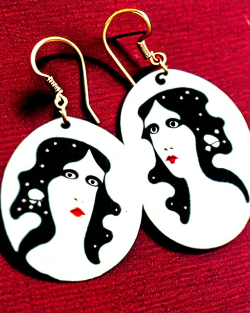 Image similar to aubrey beardsley, the climax, 2 d lasercut earrings,