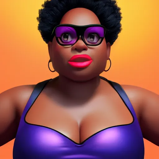 Image similar to high quality still of black bbw woman, 3d, in the style of pixar, comic book style, gym, highly detailed, 16k resolution, octane renderer, coherent