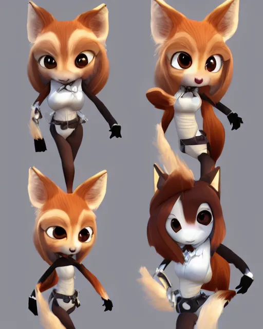 Image similar to female furry mini cute style, highly detailed, rendered, ray - tracing, cgi animated, 3 d demo reel avatar, style of maple story and zootopia, maple story jackal girl, jackal from league of legends chibi, soft shade, soft lighting