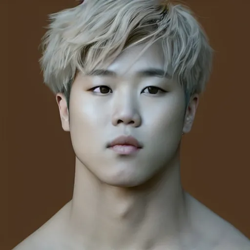 Prompt: wide angle full body portrait of Park Jimin of BTS as Antinous, dramatic photography, dramatic facial expression, tears, hand on his cheek, soft skin, soft blush, intricate, ethereal, highly detailed, high resolution, 8K resolution, sharp focus, Unreal engine 5, smooth, ectomorph, curvy body type, wearing a chiton, feminine facial features, greek pattern background, art by J. C. Leyendecker