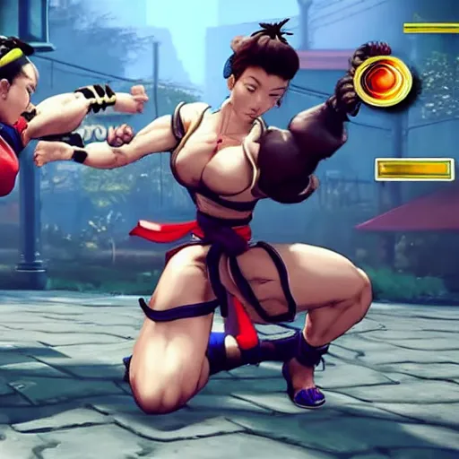 Prompt: street fighter v chun li fighting mortal kombat scorpion