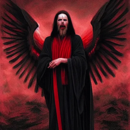 Prompt: aesthetically pleasing image of the whitewinged angel of death wearing a crimson and black robe descending on the innocent in their graves