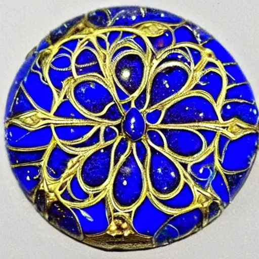Prompt: lapis lazuli with a silver and gold fractal filigree, hyper detailed