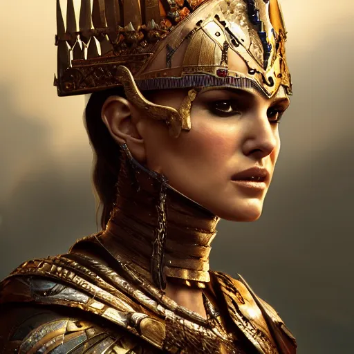 Prompt: Natalie Portman as a warrior queen, digital art, highly detailed, award winning, concept art, intricate, sharp focus, Trending on Artstation HQ, unreal engine 5, 4K UHD image