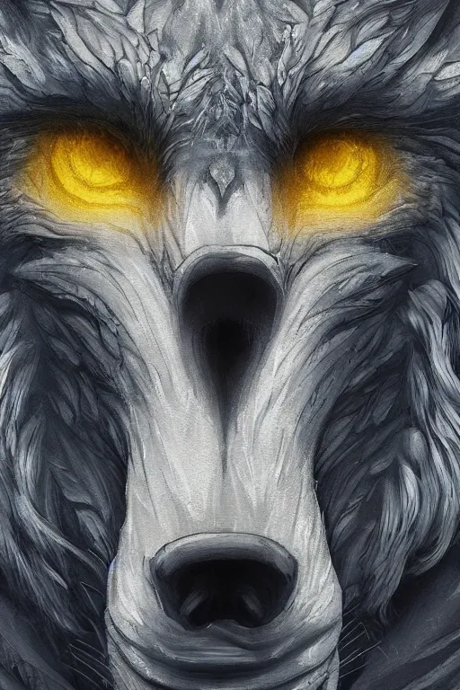 Prompt: ultra realist and ultra intricate detailed soft painting of a werewolf, from the waist up, symmetry features, yellow eyes, sensual gloomy style, volumetric clouds, foggy forest background, artstation, unreal render, depth of field