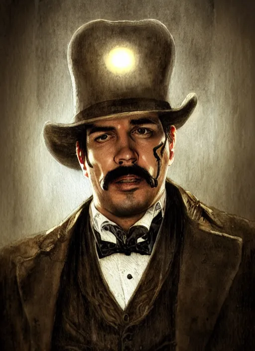 Image similar to portrait, Doc Holiday from Tombstone, watercolor, dramatic lighting, cinematic, establishing shot, extremely high detail, foto realistic, cinematic lighting, pen and ink, intricate line drawings, by Yoshitaka Amano, Ruan Jia, Kentaro Miura, Artgerm, post processed, concept art, artstation, matte painting, style by eddie mendoza, raphael lacoste, alex ross