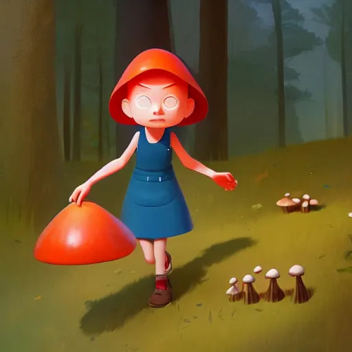 Image similar to goro fujita ilustration a young girl walking in the woods collecting mushrooms, characterized by samantha mash, character art, sharp focus, highly detailed, artstation