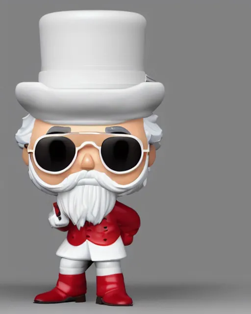 Prompt: full body 3 d render of col sanders as a funko pop!, four, studio lighting, white background, single body, no shadow, blender, trending on artstation, 8 k, highly detailed