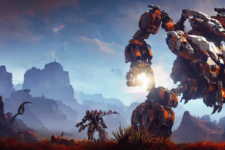 Image similar to scrapper machine mecha animal beast robot of horizon forbidden west horizon zero dawn bioluminiscence global illumination ray tracing hdr fanart arstation by sung choi and eric pfeiffer and gabriel garza and casper konefal