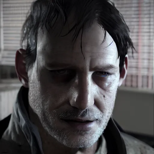 Image similar to jack baker from resident evil 7, cinematic lighting, eerie atmosphere, re engine render, photorealistic face