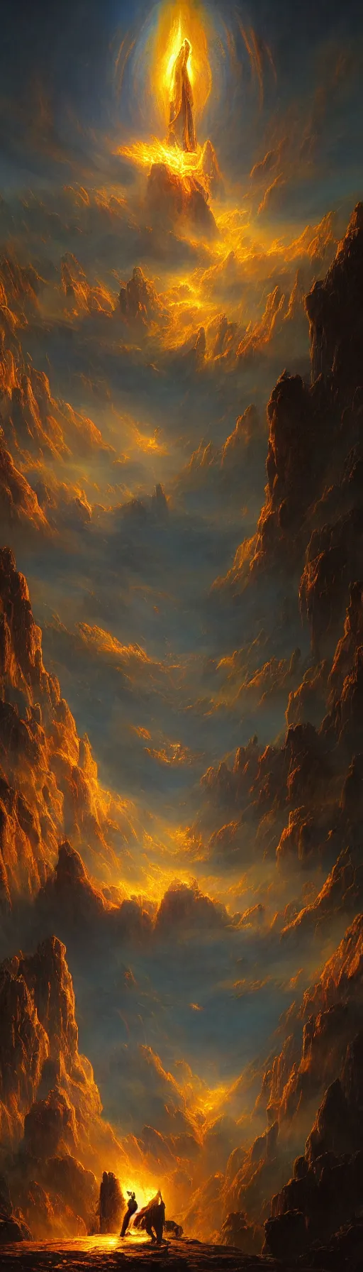 Prompt: Prometheus stealing fire from the Gods. In the style of an incredibly awe-inspiring Bruce Pennington Thomas Cole and Grimshaw digital art mural painting. unreal engine, 4k, octane render, matte, exquisite detail